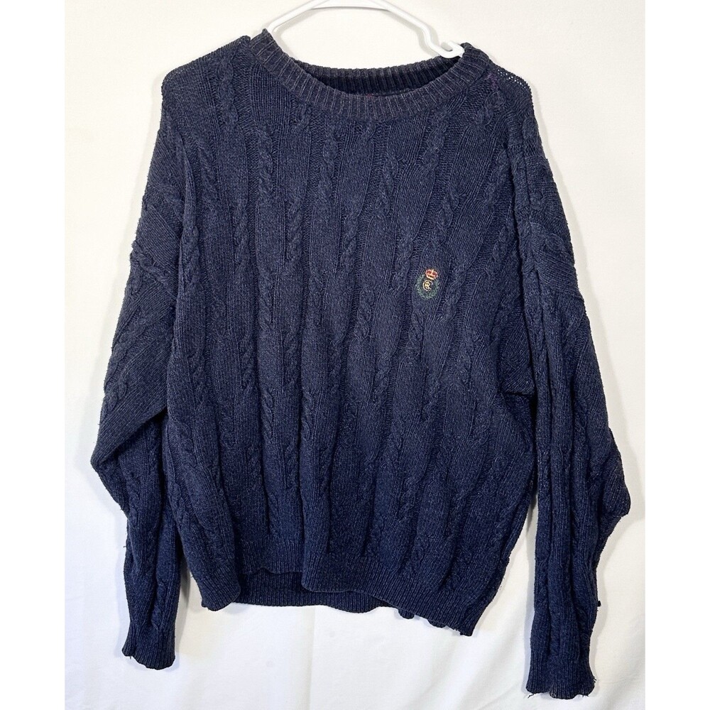 Chaps Ralph Lauren Sweater Size 9 Men Vintage Blue Cable Knit Heavyweight 90s